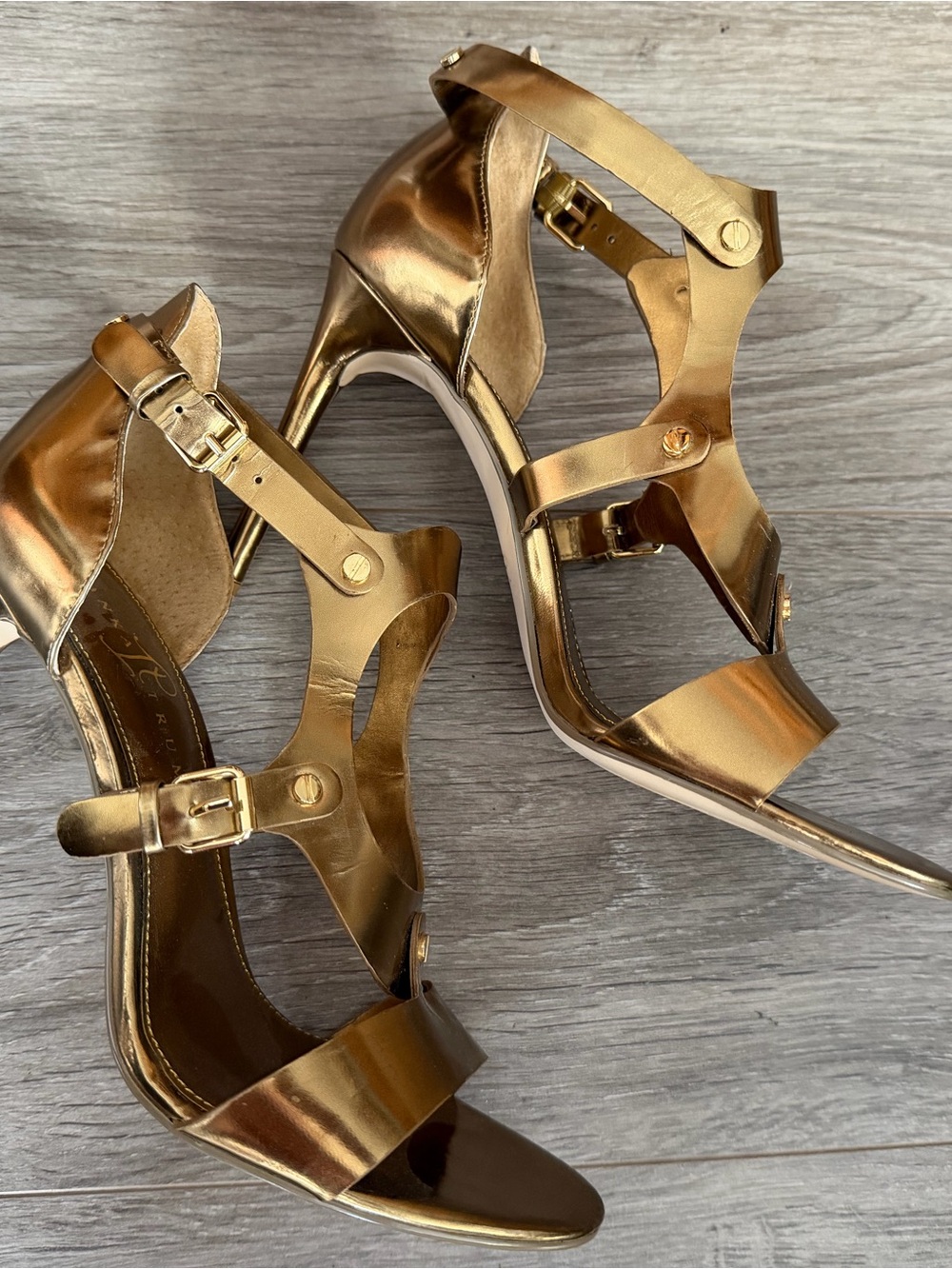 Ivanka Trump Gold Metallic Strappy High Heels